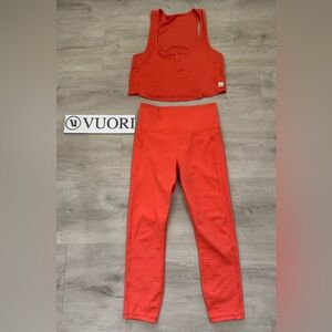 VUORI 2 Pc Set: Studio Leggings Grapefruit + Henley Tank in  Coordinating Color